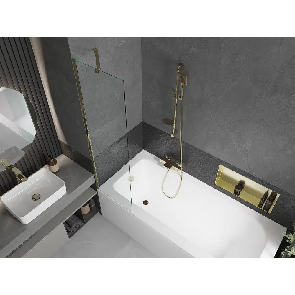 Mexen Vega Rektangulært Badekar 150x70 Cm med Kabinett og Enkeltvinget 50 Cm Dusjvegg Transparent Gull - 550115070x