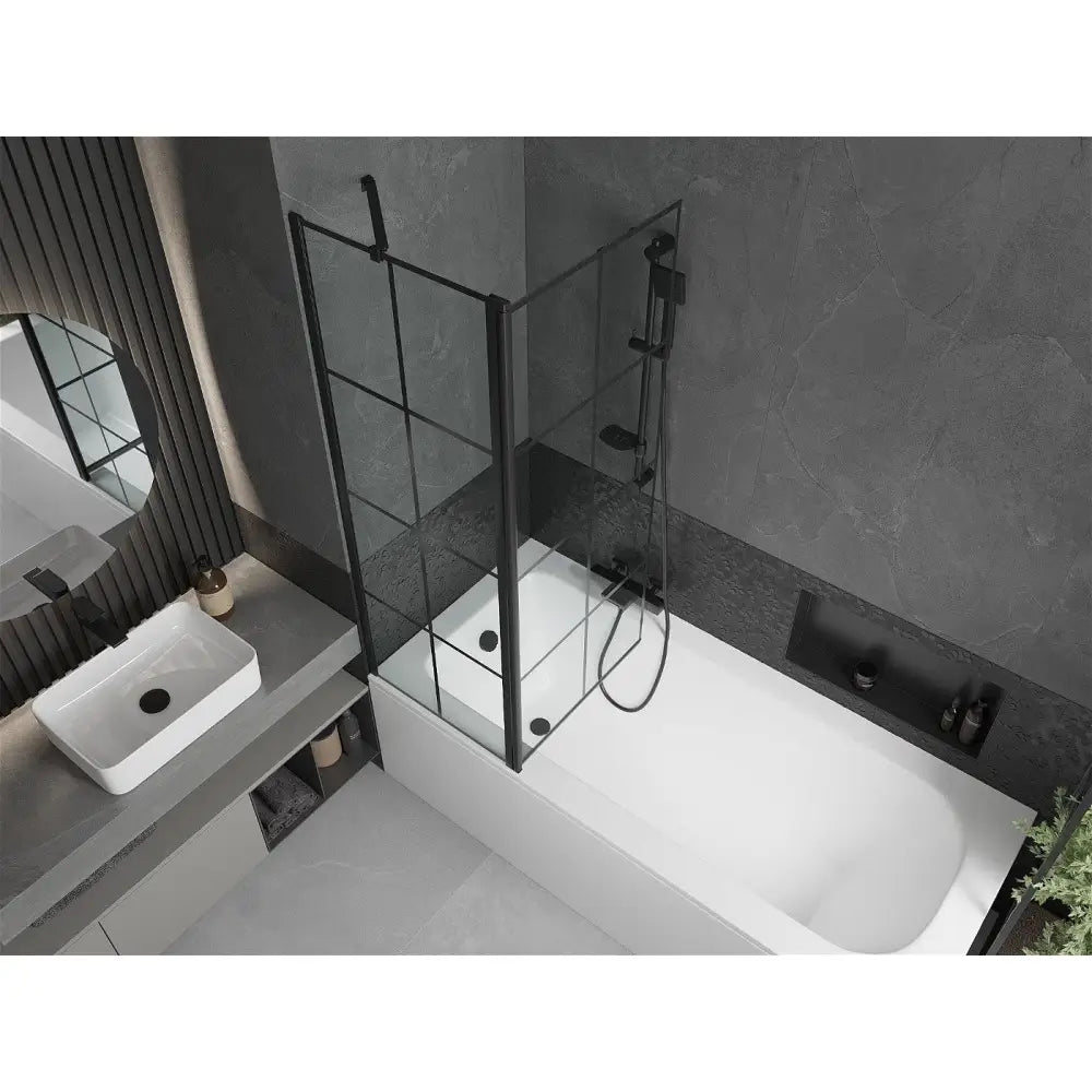 Mexen Vega Rektangulært Badekar 150x70 Cm med Kabinett og 1-delt Dusjvegg 120 Cm Svart Mønster - 550115070x