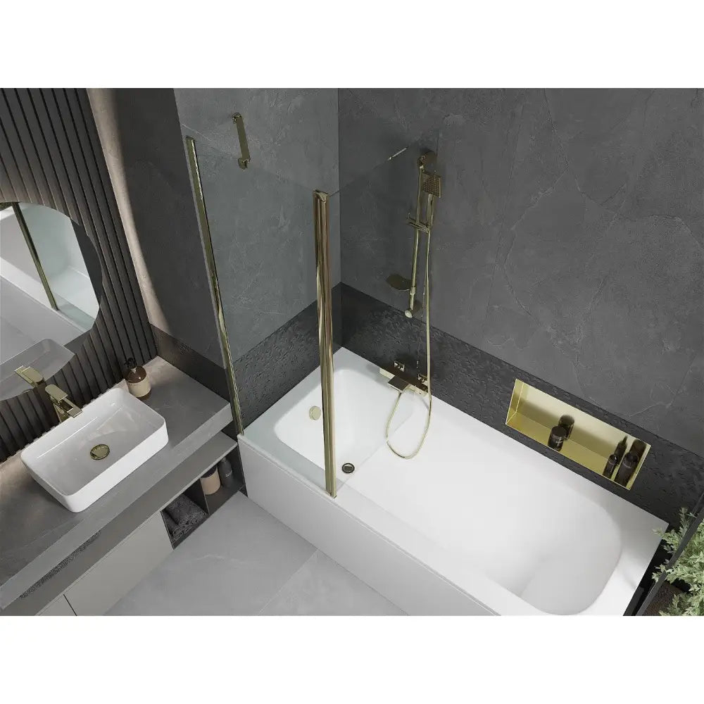 Mexen Vega Rektangulært Badekar 150x70 Cm med Kabinett og 1-dørs Dusjvegg 120 Cm Gjennomsiktig Gull - 550115070x