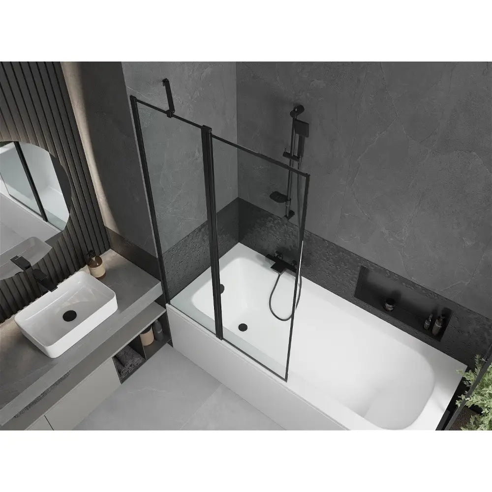 Mexen Vega Rektangulært Badekar 150x70 Cm med Kabinett og 1-dørs Dusjvegg 100 Cm Svart Mønster - 550115070x