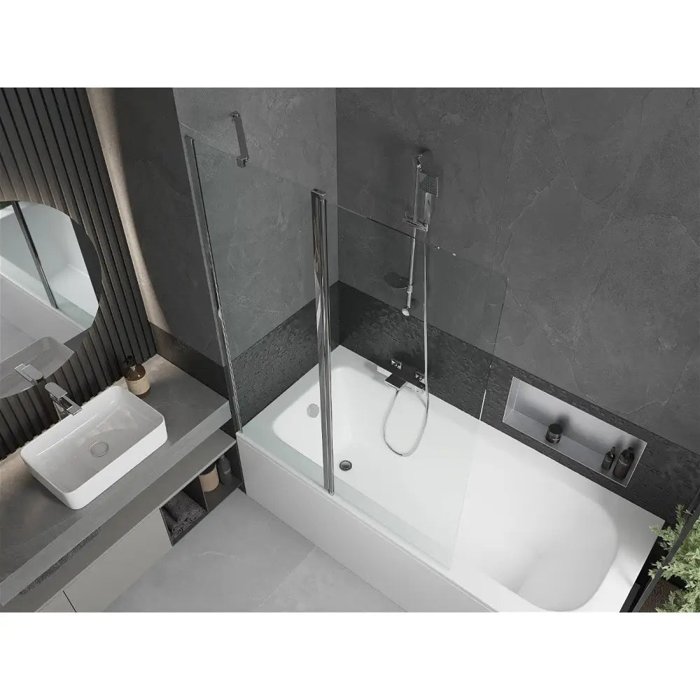 Mexen Vega Rektangulært Badekar 160x70 Cm med Kabinett og Enkeltdørs Skjerm 120 Cm Transparent Krom - 550116070x