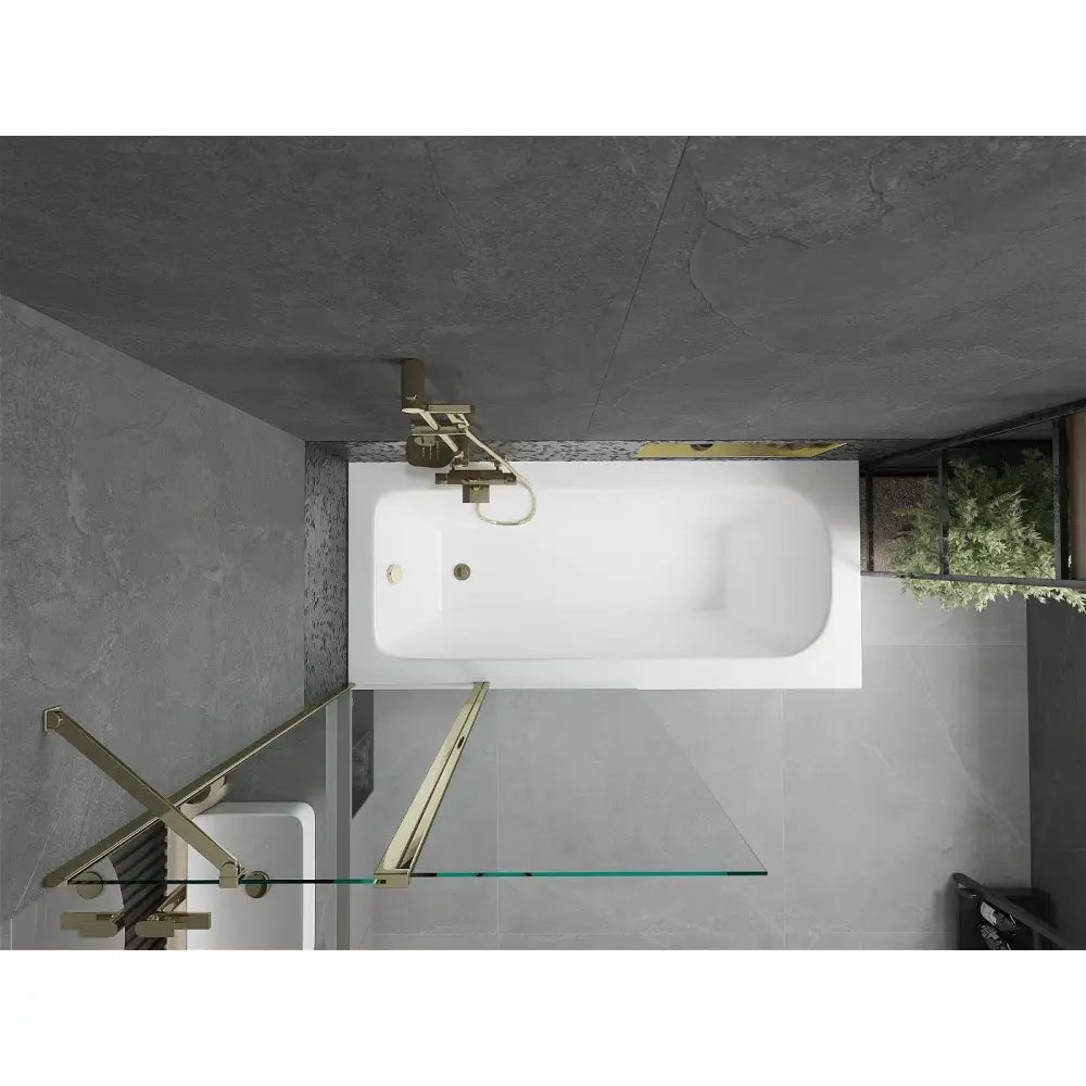 Mexen Vega Rektangulært Badekar 160x70 Cm med Kabinett og Enkeltvinget 100 Cm Dusjvegg Gjennomsiktig Gull - 550116070x