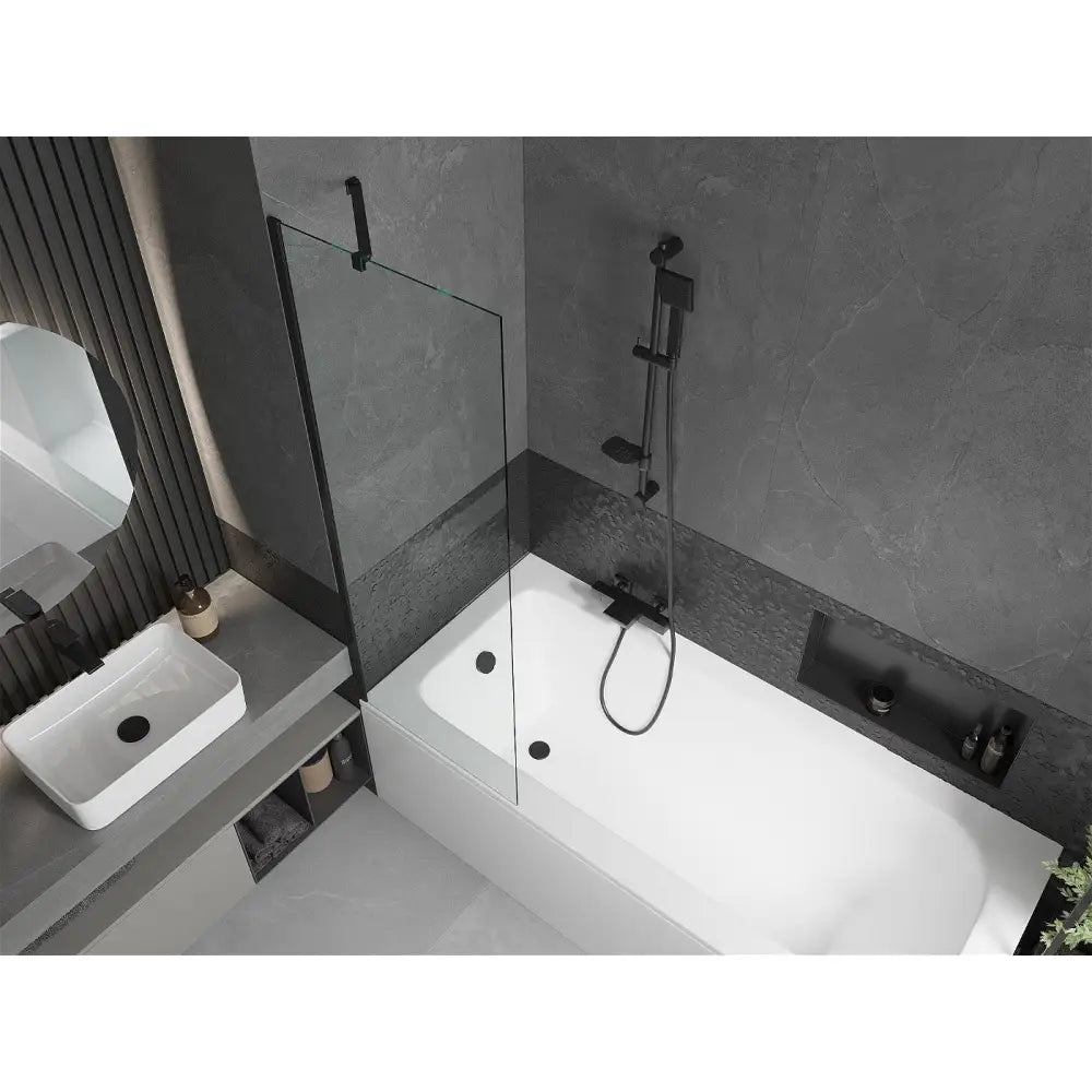 Mexen Vega Rektangulært Badekar 160x70 Cm med Kabinett og Enkeltfløyet 60 Cm Skjerm Transparent Svart - 550116070x