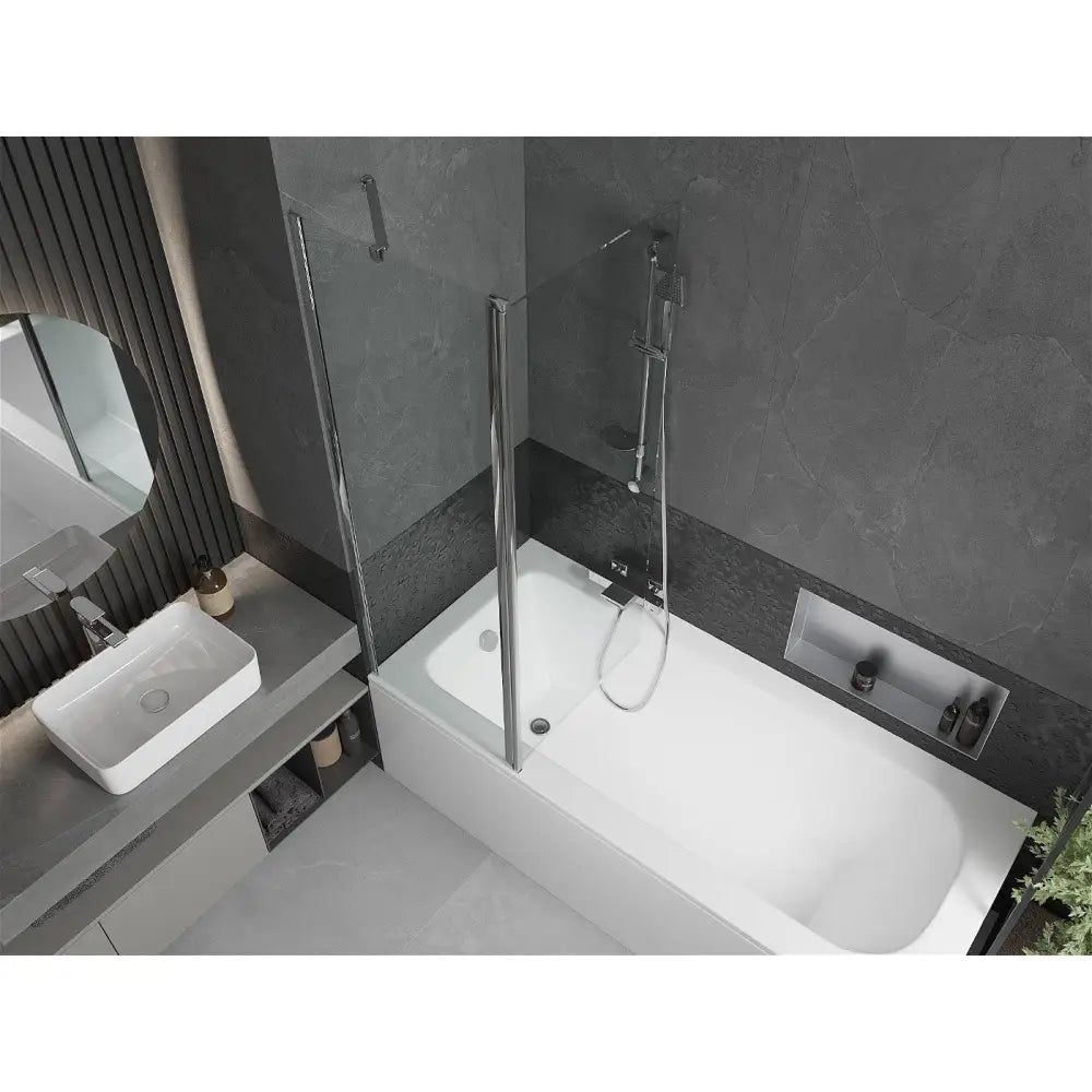 Mexen Vega Rektangulært Badekar 160x70 Cm med Kabinett og Enkeltdørs Skjerm 120 Cm Transparent Krom - 550116070x