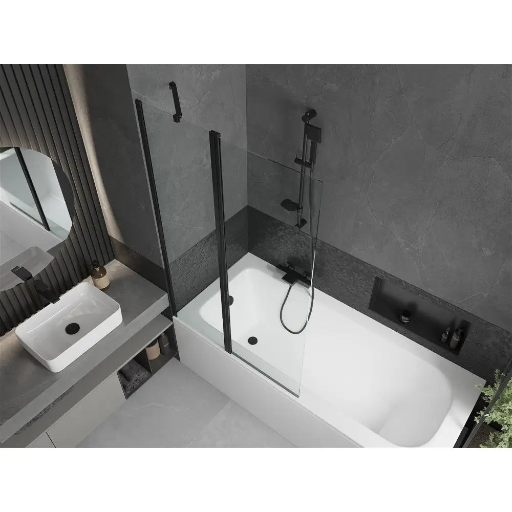 Mexen Vega Rektangulært Badekar 160x70 Cm med Kabinett og 1-delt Dusjdør 100 Cm Gjennomsiktig Svart - 550116070x
