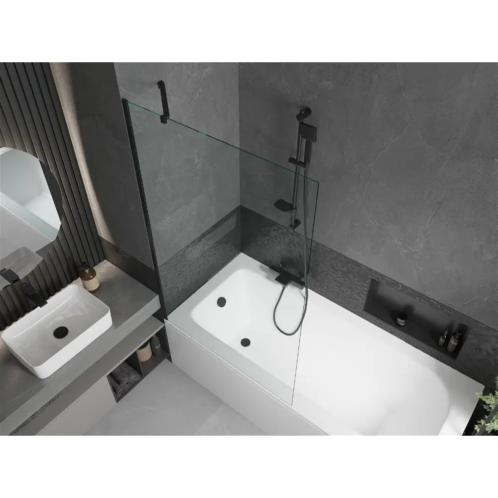 Mexen Vega Rektangulært Badekar 160x70 Cm med Kabinett og 1-delt Dusjvegg 100 Cm Gjennomsiktig Svart - 550116070x