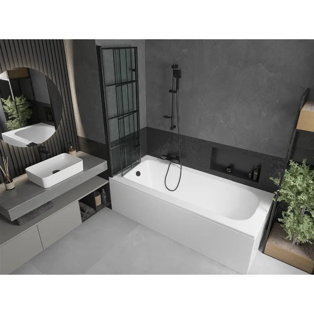 Mexen Vega Rektangulært Badekar 160x70 Cm med Kabinett og 2-delt Skjermdør 100 Cm Svart Mønster - 550116070x