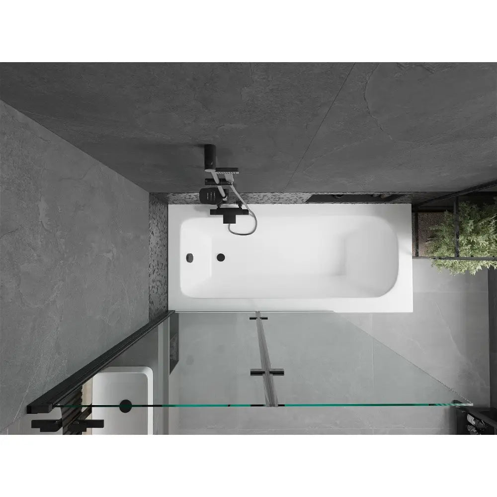 Mexen Vega Rektangulært Badekar 160x70 Cm med Kabinett og 2-delt Skjermbrett 120 Cm Gjennomsiktig Svart - 550116070x
