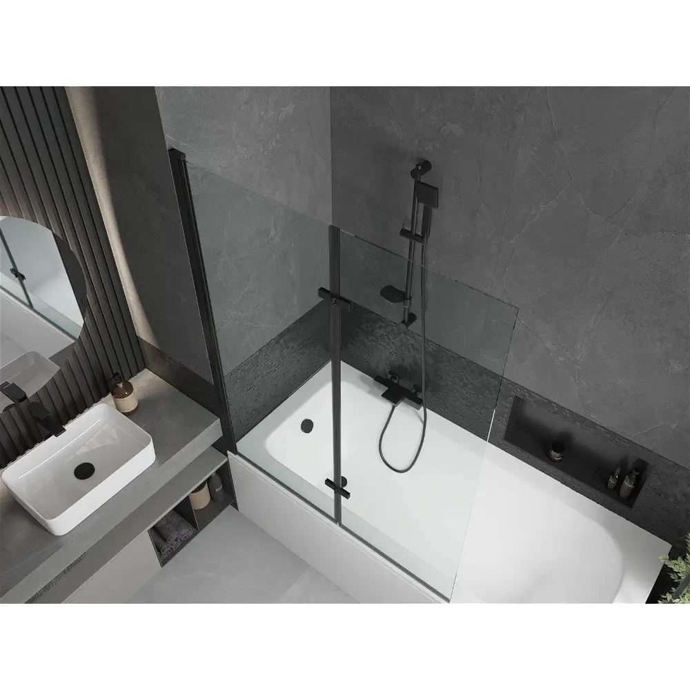 Mexen Vega Rektangulært Badekar 160x70 Cm med Kabinett og 2-delt Skjermbrett 120 Cm Gjennomsiktig Svart - 550116070x
