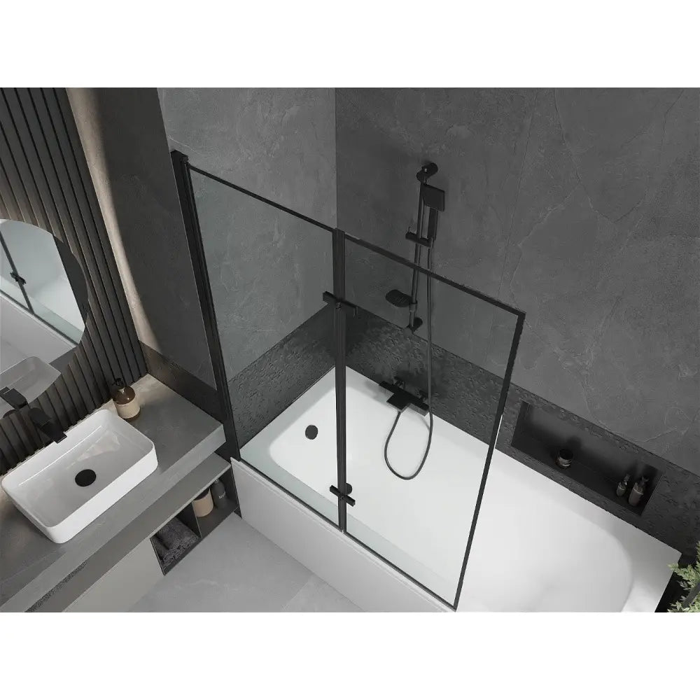 Mexen Vega Rektangulært Badekar 160x70 Cm med Kabinett og 2-delt Dusjvegg 120 Cm Svart Mønster - 550116070x