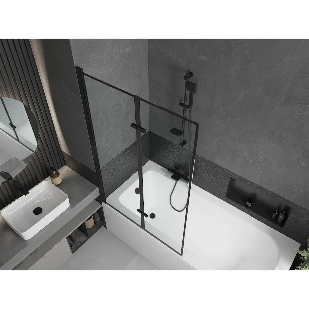 Mexen Vega Rektangulært Badekar 160x70 Cm med Kabinett og 2-delt Dusjvegg 100 Cm Svart Mønster - 550116070x