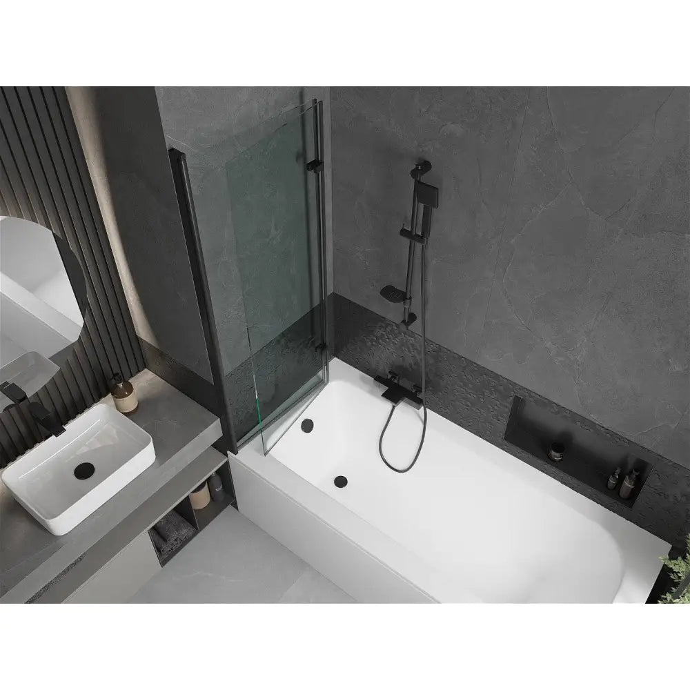 Mexen Vega Rektangulært Badekar 160x70 Cm med Kabinett og 2-delt Skjermbrett 120 Cm Gjennomsiktig Svart - 550116070x
