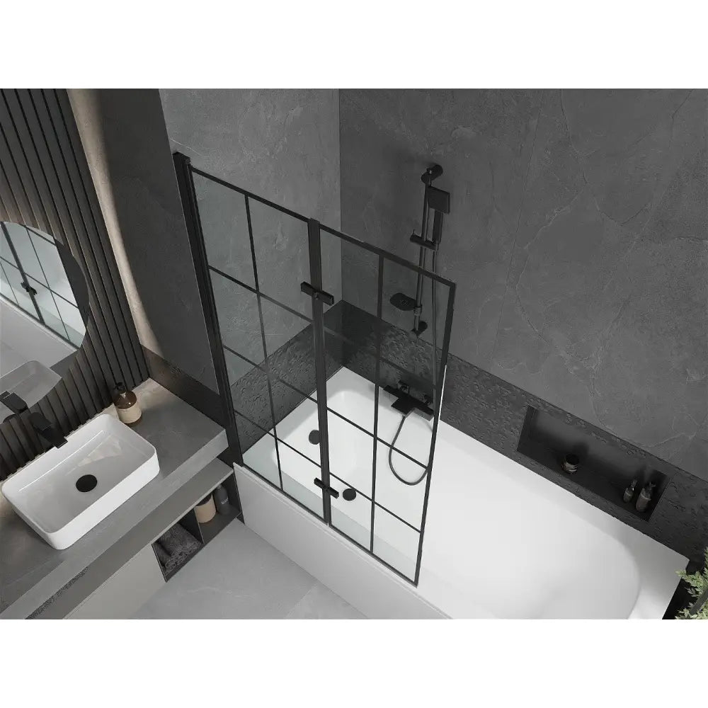 Mexen Vega Rektangulært Badekar 160x70 Cm med Kabinett og 2-delt Skjermdør 100 Cm Svart Mønster - 550116070x