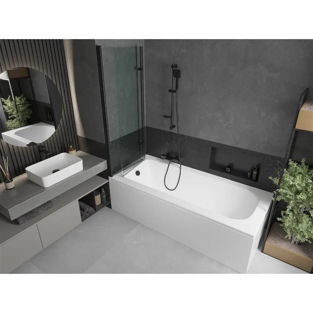 Mexen Vega Rektangulært Badekar 160x70 Cm med Kabinett og 2-delt Skjermbrett 120 Cm Gjennomsiktig Svart - 550116070x