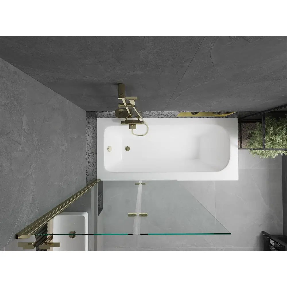 Mexen Vega Rektangulært Badekar 160x70 Cm med Kabinett og 2-delt Dusjvegg 100 Cm Gjennomsiktig Gull - 550116070x