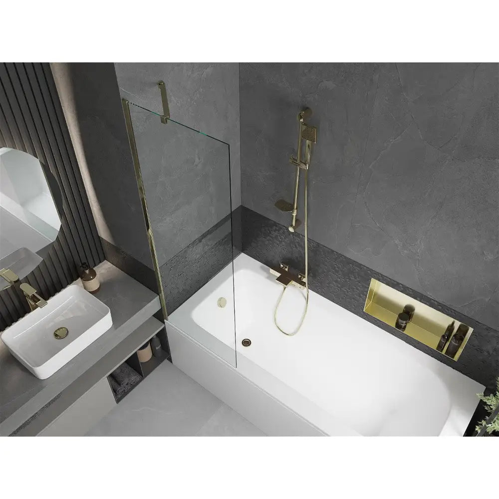 Mexen Vega Rektangulært Badekar 160x70 Cm med Kabinett og En-fløyet 60 Cm Skjerm Gjennomsiktig Gull - 550116070x