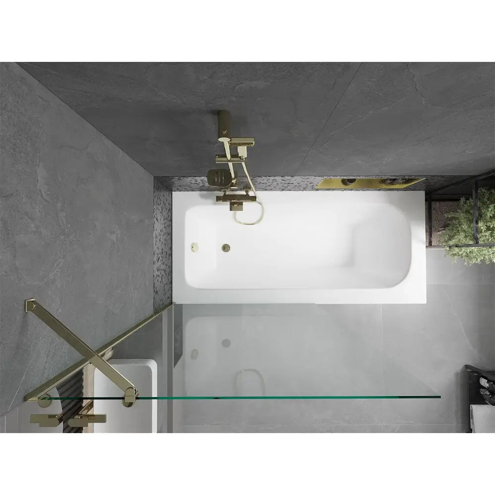 Mexen Vega Rektangulært Badekar 160x70 Cm med Kabinett og Enkelt 100 Cm Dusjvegg Transparent Gull - 550116070x