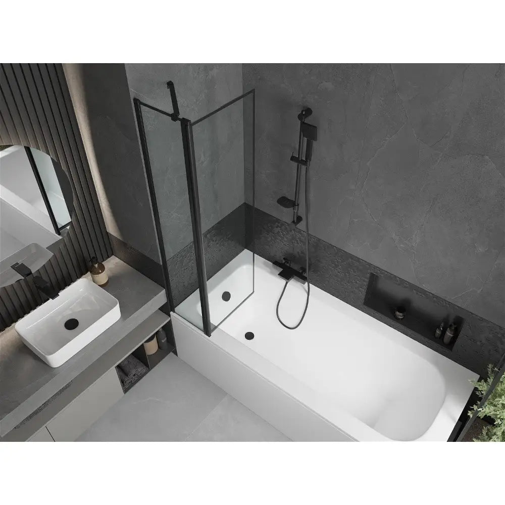 Mexen Vega Rektangulært Badekar 160x70 Cm med Kabinett og Enkelt 80 Cm Dusjdør Svart Mønster - 550116070x