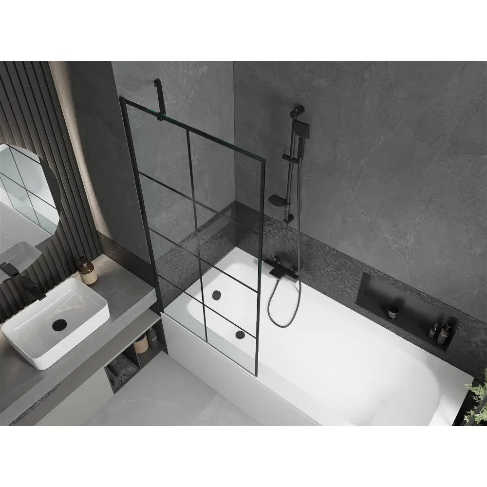 Mexen Vega Rektangulært Badekar 160x70 Cm med Kabinett og Enkelt 80 Cm Dusjvegg Svart Mønster - 550116070x