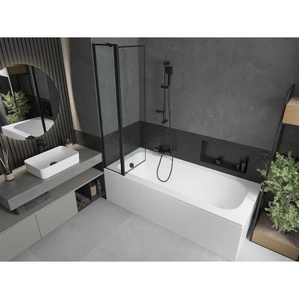 Mexen Vega Rektangulært Badekar 160x70 Cm med Kabinett og Enkelt 80 Cm Dusjdør Svart Mønster - 550116070x