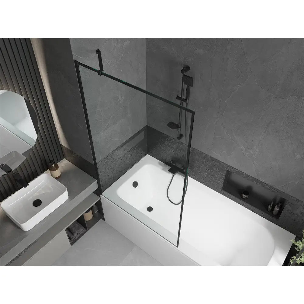 Mexen Vega Rektangulært Badekar 160x70 Cm med Kabinett og Ett-vinget Skjermvegg 100 Cm Svart Mønster - 550116070x