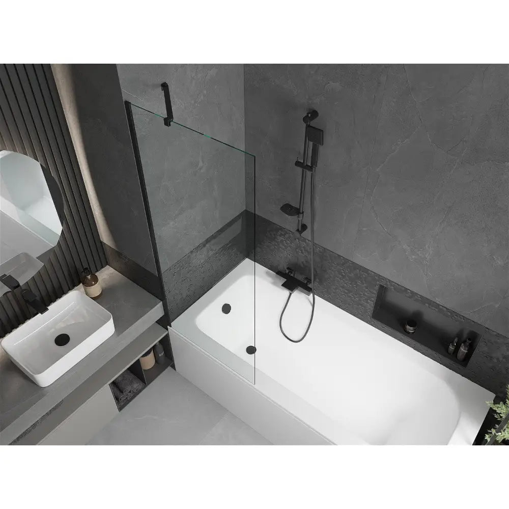 Mexen Vega Rektangulært Badekar 160x70 Cm med Kabinett og Ettviklet Dusjvegg 70 Cm Gjennomsiktig Svart - 550116070x