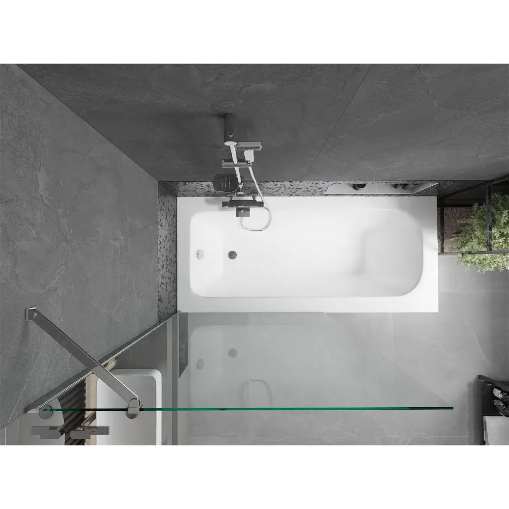 Mexen Vega Rektangulært Badekar 170x70 Cm med Frontpanel og Enkeltfløyet 100 Cm Dusjvegg Gjennomsiktig Krom - 550117070x