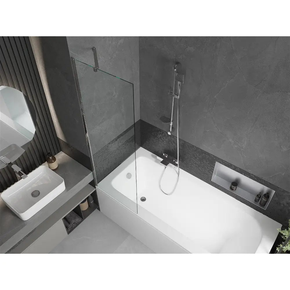 Mexen Vega Rektangulært Badekar 170x70 Cm med Kabinett og Enkeltdørs 60 Cm Skjerm Gjennomsiktig Krom - 550117070x