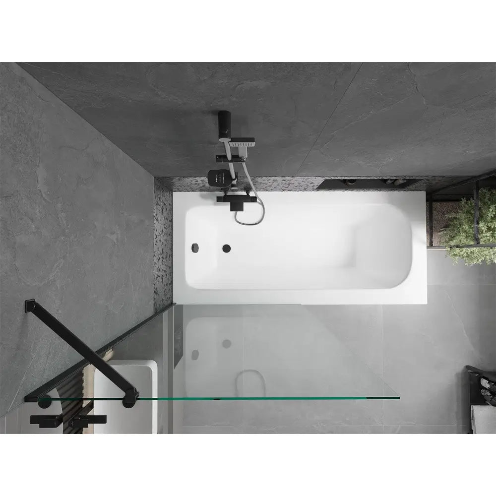 Mexen Vega Rektangulært Badekar 170x70 Cm med Kabinett og Enkeltfløyet 90 Cm Skjerm Gjennomsiktig Svart - 550117070x