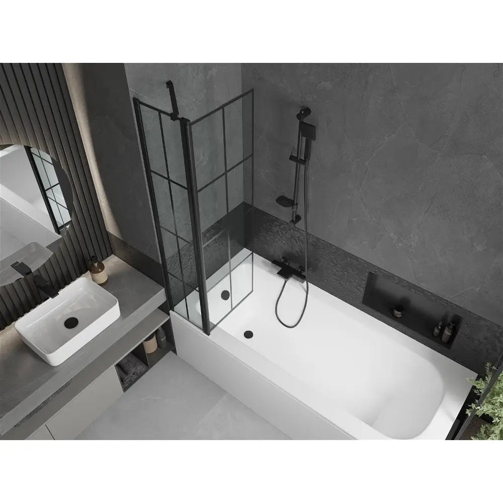Mexen Vega Rektangulært Badekar 170x70 Cm med Kabinett og Enkeltdørs Dusjvegg 80 Cm Svart Mønster - 550117070x