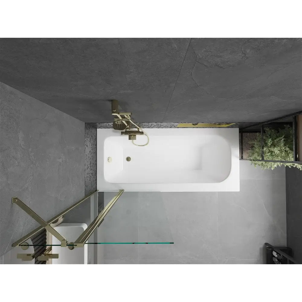 Mexen Vega Rektangulært Badekar 170x70 Cm med Kabinett og Enkeltdørs Dusjvegg 80 Cm Gjennomsiktig Gull - 550117070x