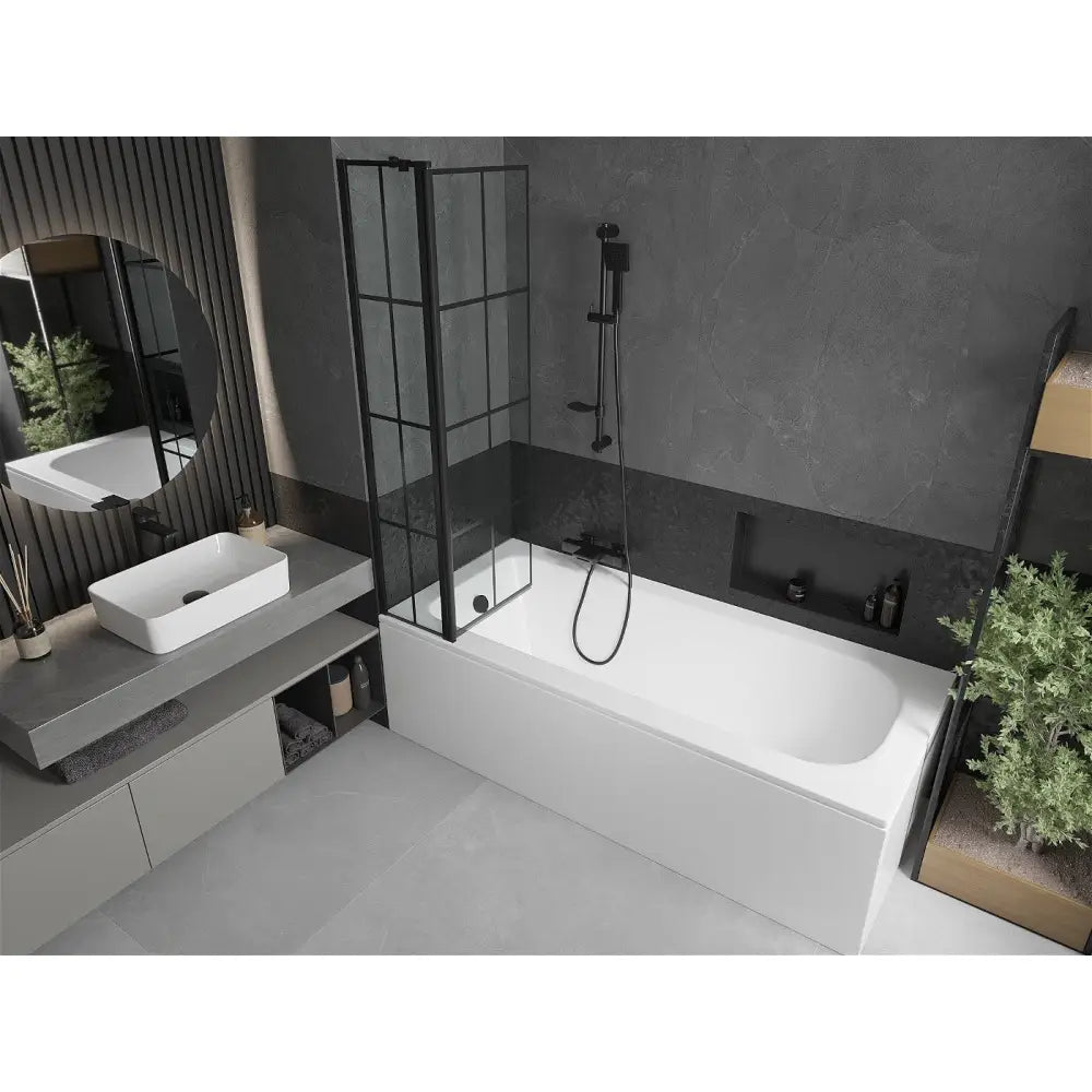 Mexen Vega Rektangulært Badekar 170x70 Cm med Kabinett og Enkeltdørs Dusjvegg 80 Cm Svart Mønster - 550117070x
