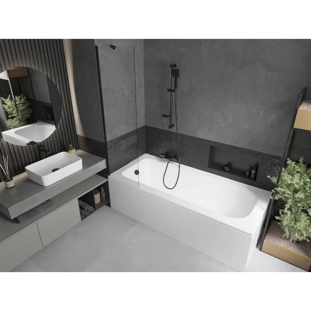 Mexen Vega Rektangulært Badekar 170x70 Cm med Kabinett og 1-delt 50 Cm Dusjdør Gjennomsiktig Svart - 550117070x