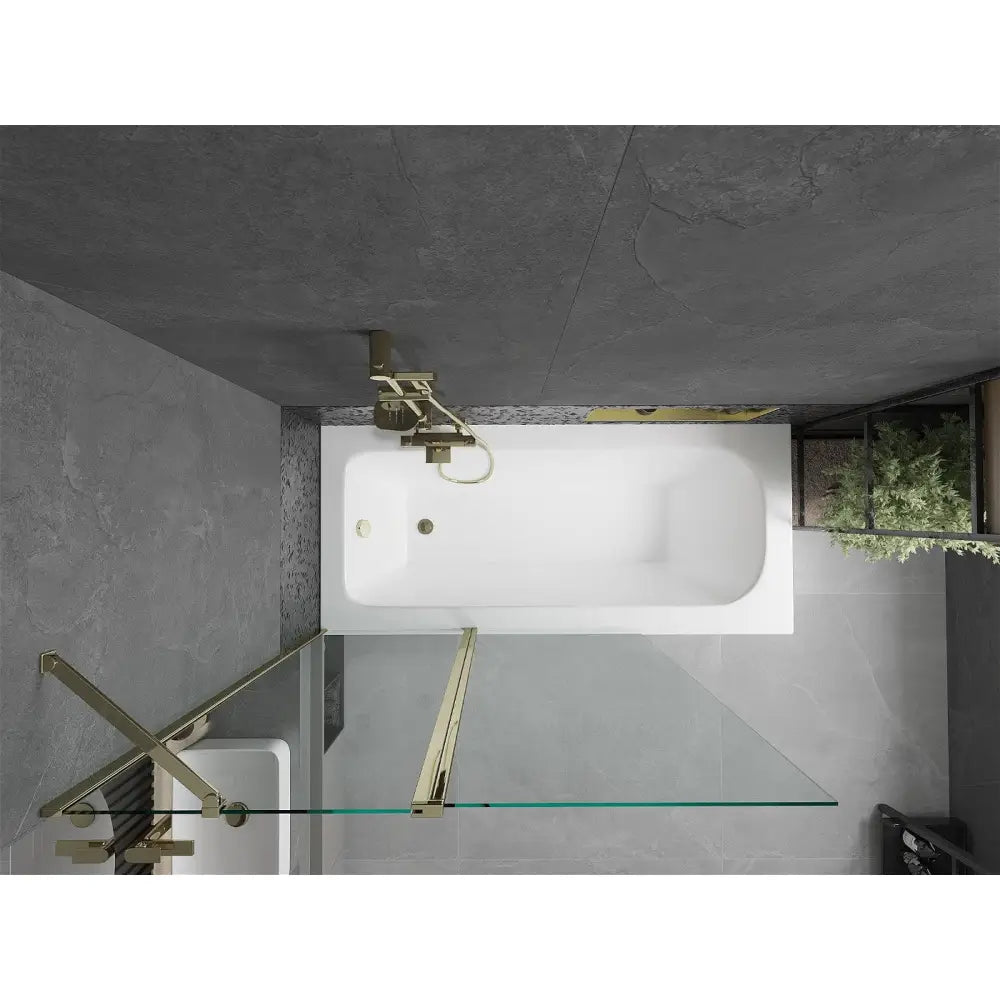 Mexen Vega Rektangulært Badekar 170x70 Cm med Kabinett og 1-dørs Dusjvegg 120 Cm Gjennomsiktig Gull - 550117070x