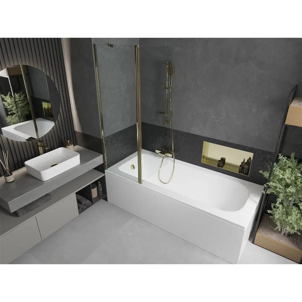 Mexen Vega Rektangulært Badekar 170x70 Cm med Kabinett og 1-dørs Dusjvegg 120 Cm Gjennomsiktig Gull - 550117070x