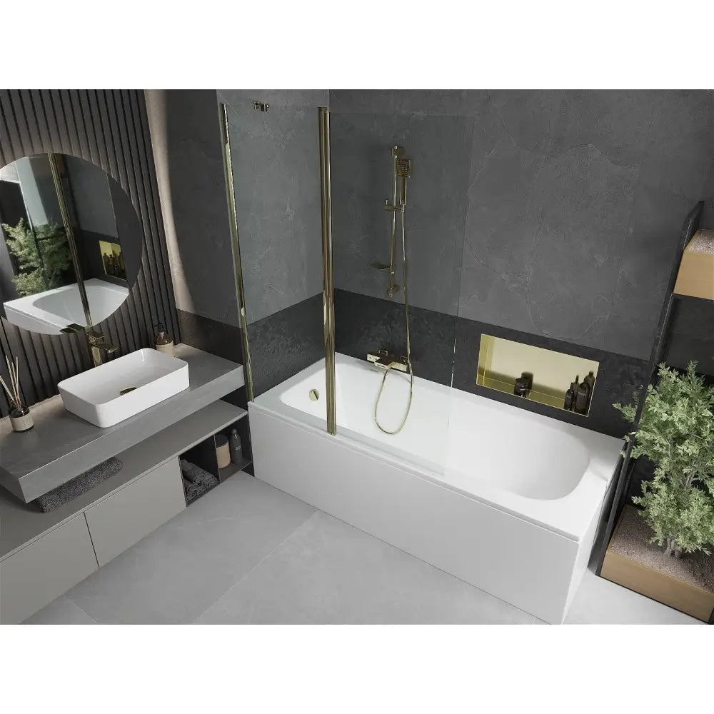 Mexen Vega Rektangulært Badekar 170x70 Cm med Kabinett og 1-dørs Dusjvegg 120 Cm Gjennomsiktig Gull - 550117070x