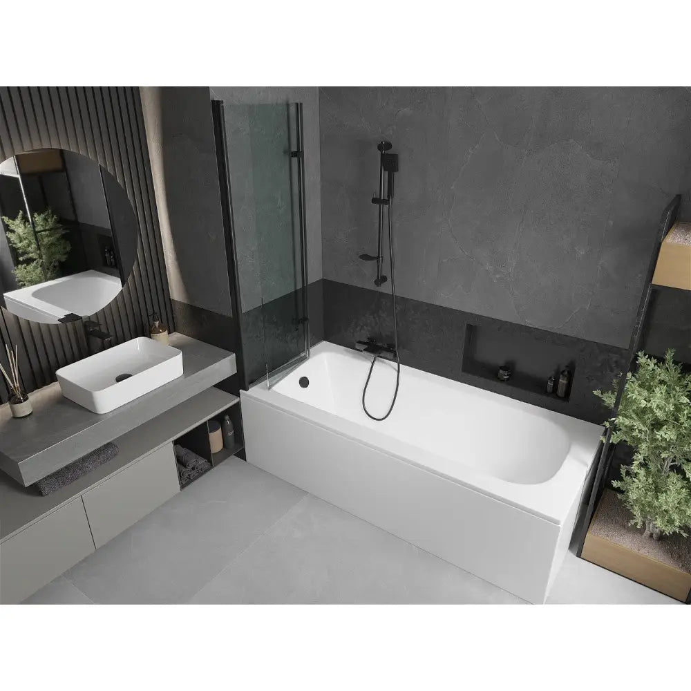 Mexen Vega Rektangulært Badekar 170x70 Cm med Kabinett og 2-delt Dusjvegg 100 Cm Gjennomsiktig Svart - 550117070x