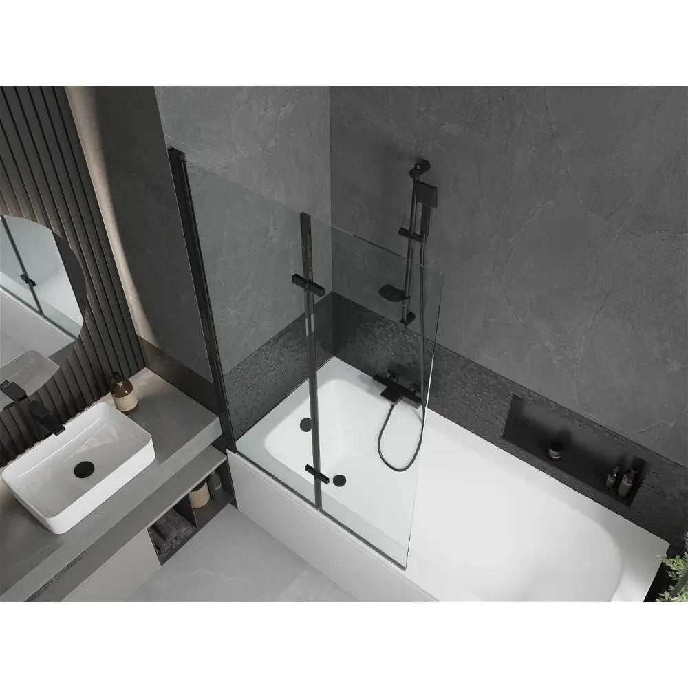 Mexen Vega Rektangulært Badekar 170x70 Cm med Kabinett og 2-delt Dusjvegg 100 Cm Gjennomsiktig Svart - 550117070x