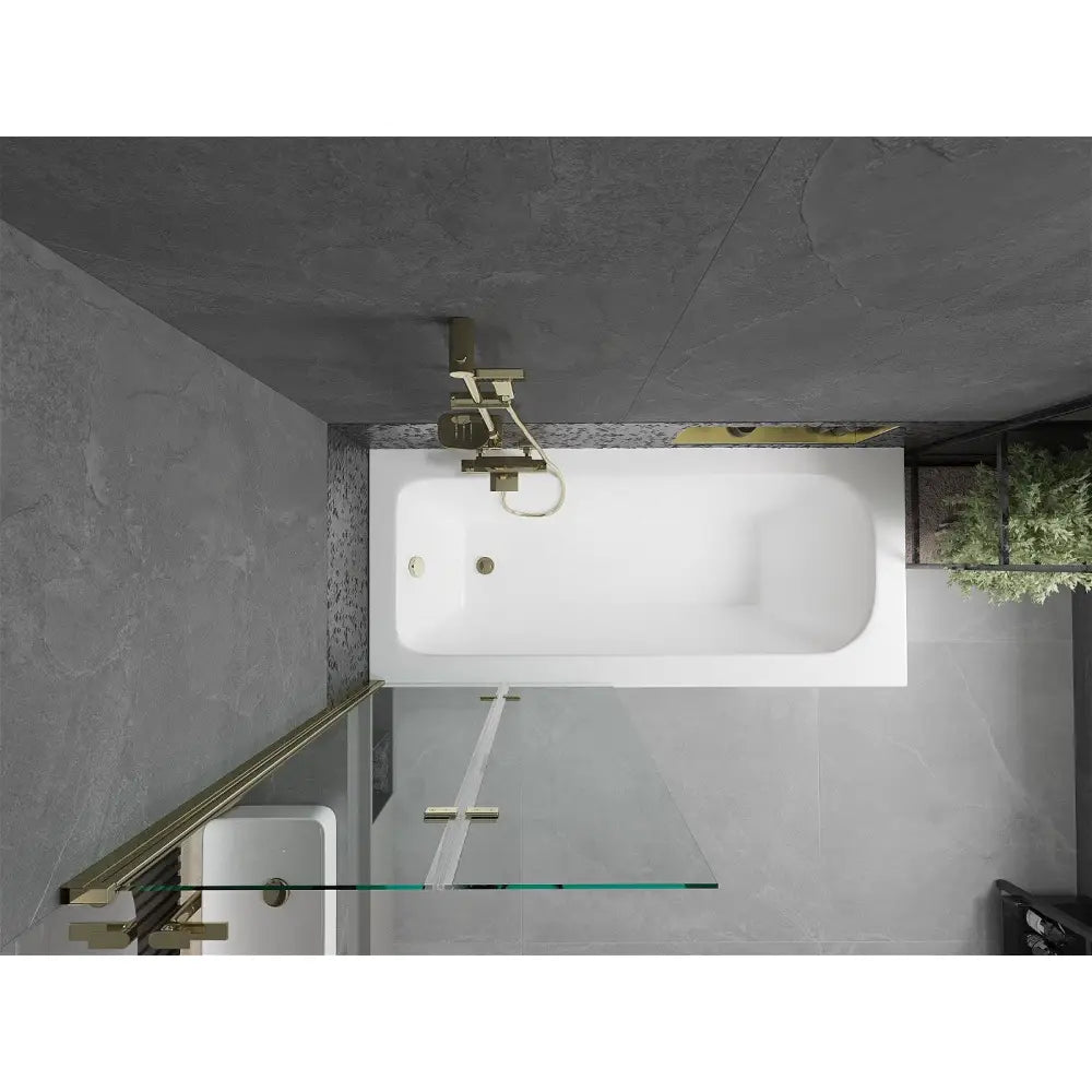 Mexen Vega Rektangulært Badekar 170x70 Cm med Kabinett og 2-delt Dusjvegg 80 Cm Gjennomsiktig Gull - 550117070x