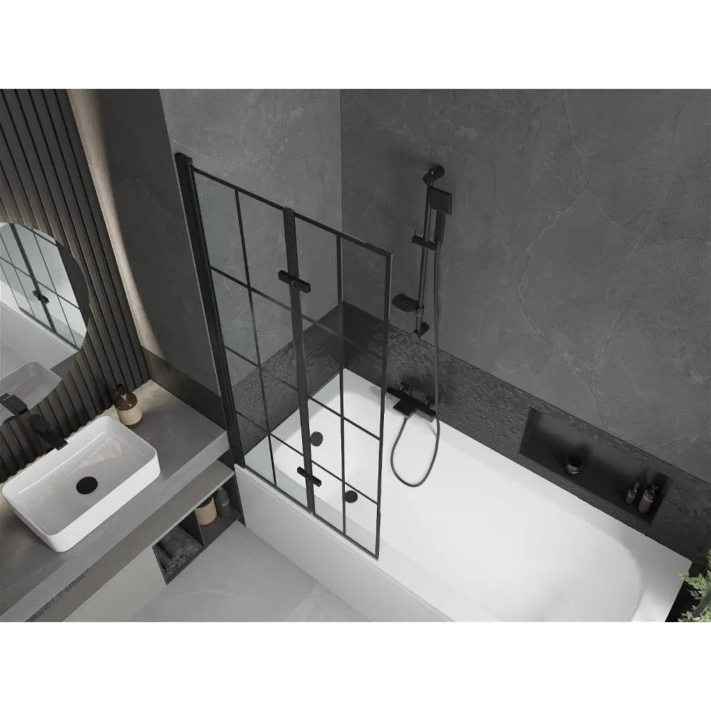 Mexen Vega Rektangulært Badekar 170x70 Cm med Kabinett og 2-delt Dusjvegg 80 Cm Svart Mønster - 550117077x