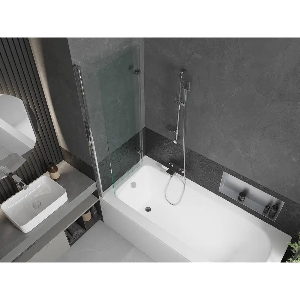 Mexen Vega Rektangulært Badekar 170x70 Cm med Kabinett og 2-delt Skjerm 120 Cm Gjennomsiktig Krom - 550117070x