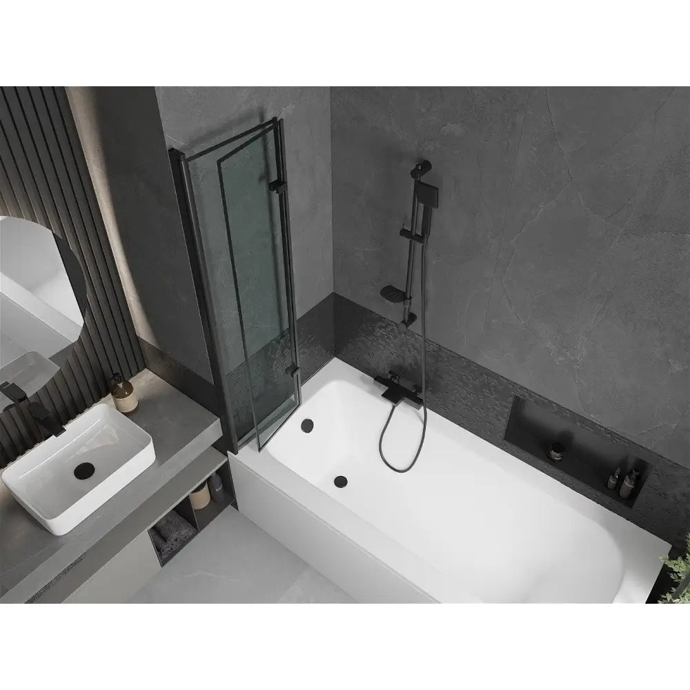 Mexen Vega Rektangulært Badekar 170x70 Cm med Kabinett og 2-delt Dusjvegg 80 Cm Svart Mønster - 550117070x