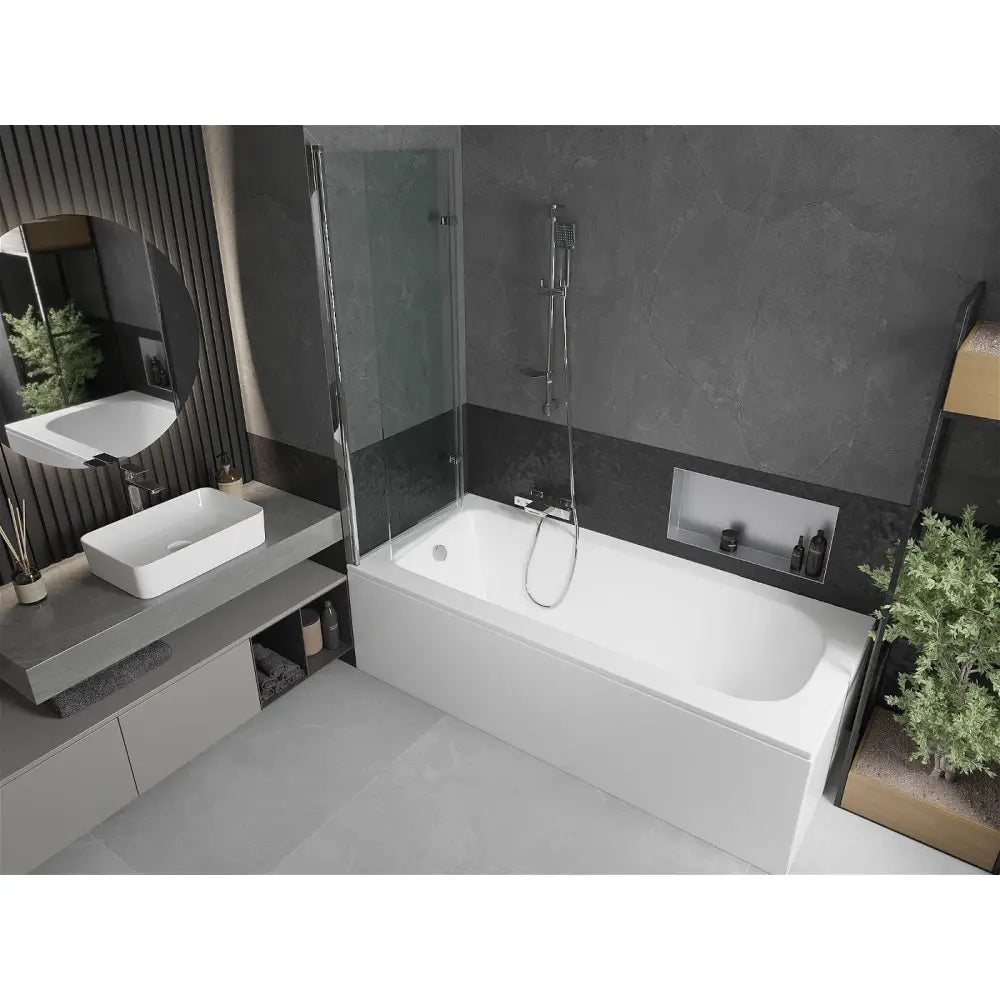 Mexen Vega Rektangulært Badekar 170x70 Cm med Kabinett og 2-delt Skjerm 120 Cm Gjennomsiktig Krom - 550117070x