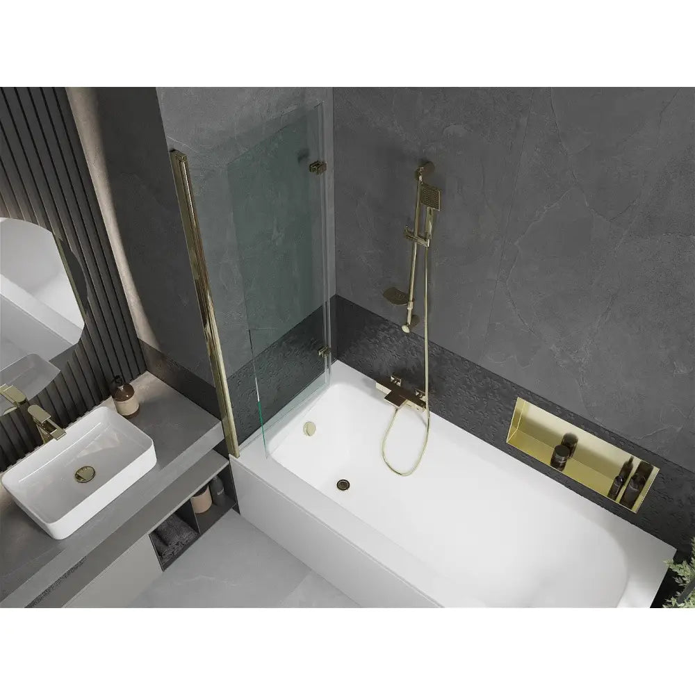 Mexen Vega Rektangulært Badekar 170x70 Cm med Kabinett og 2-delt Skjermdør 120 Cm Gjennomsiktig Gull - 550117070x