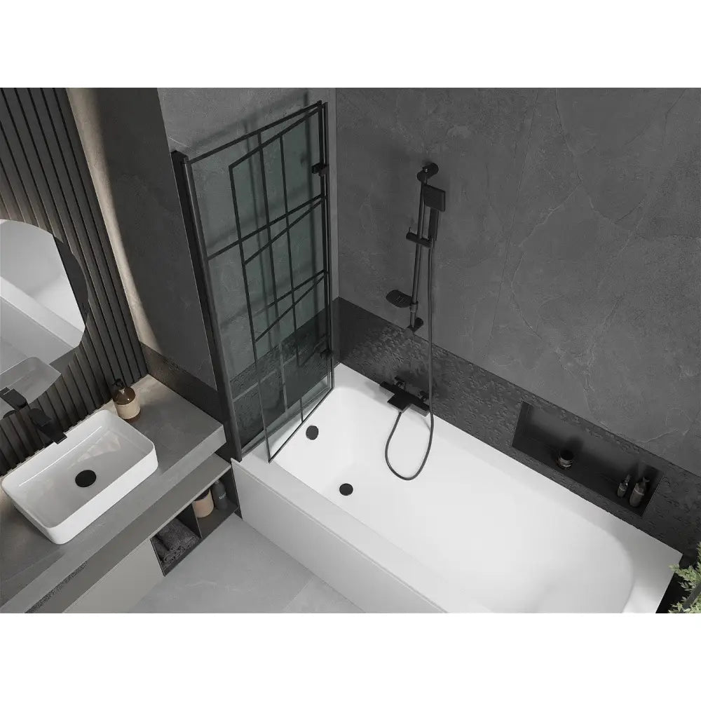 Mexen Vega Rektangulært Badekar 170x70 Cm med Kabinett og 2-delt Skyvedør 120 Cm Svart Mønster - 550117077x