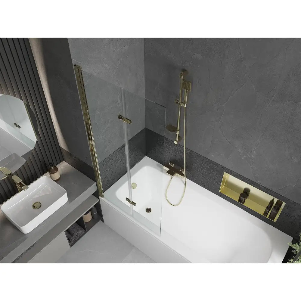 Mexen Vega Rektangulært Badekar 170x70 Cm med Kabinett og 2-delt Dusjvegg 80 Cm Gjennomsiktig Gull - 550117070x