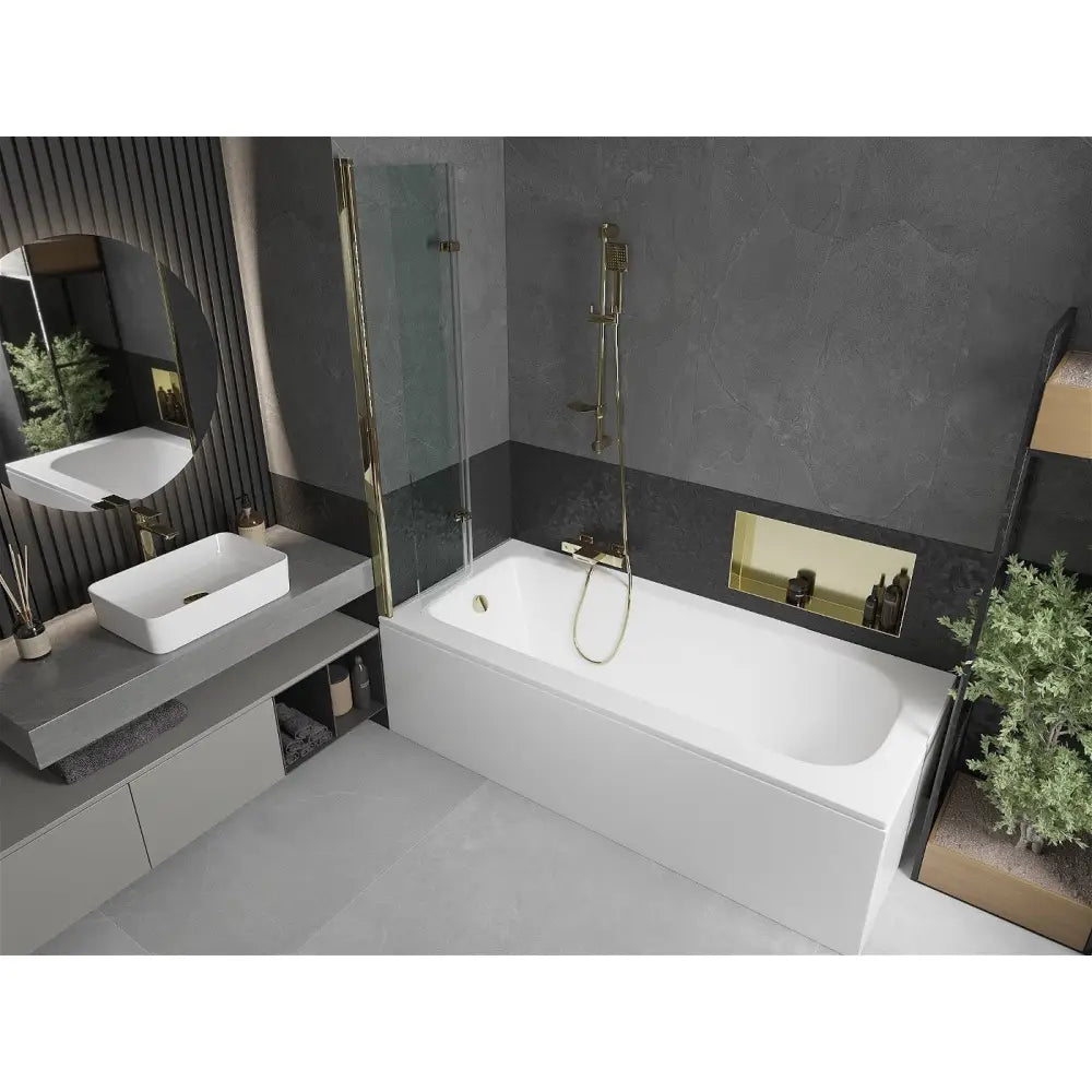 Mexen Vega Rektangulært Badekar 170x70 Cm med Kabinett og 2-delt Dusjvegg 80 Cm Gjennomsiktig Gull - 550117070x