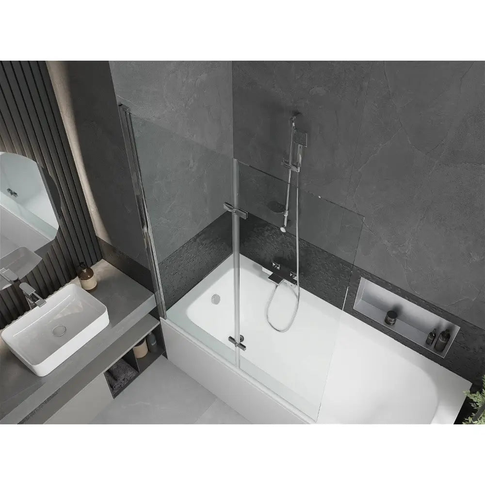 Mexen Vega Rektangulært Badekar 170x70 Cm med Kabinett og 2-delt Skjerm 120 Cm Gjennomsiktig Krom - 550117070x
