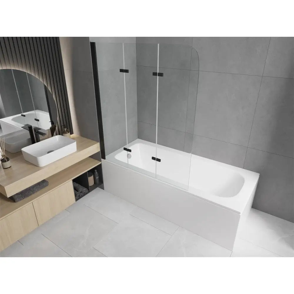 Mexen Vega Rektangulært Badekar 170x70 Cm med Kabinett og 3-panels Skjermbrett 120 Cm Gjennomsiktig Svart - 550117070x