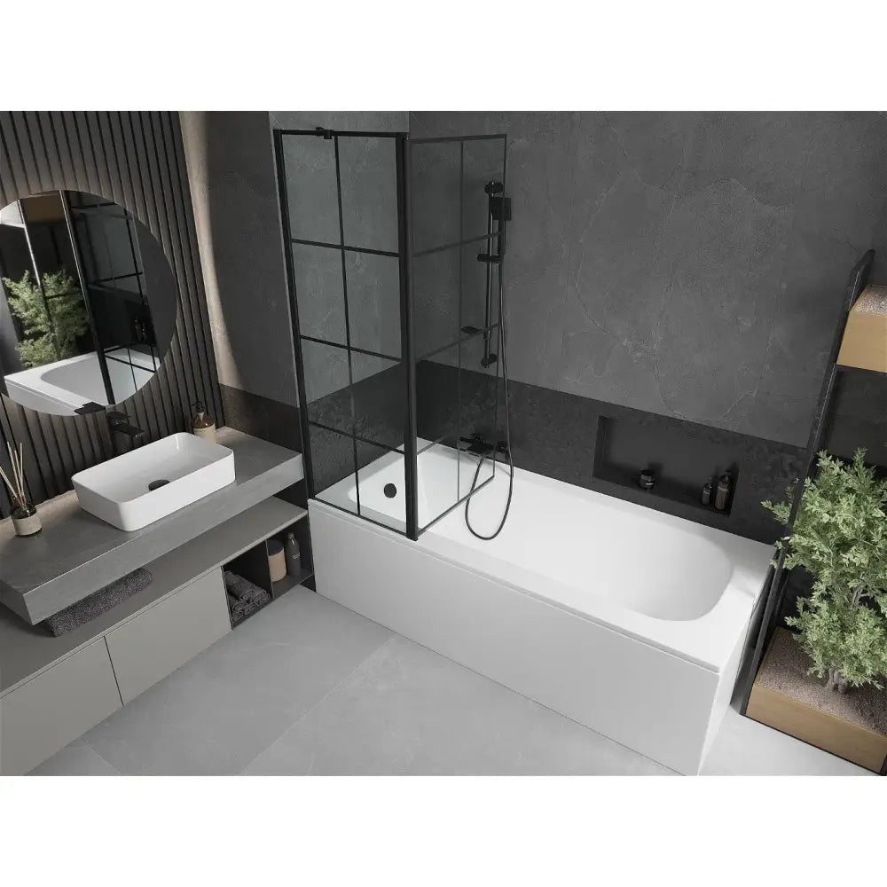 Mexen Vega Rektangulært Badekar 170x70 Cm med Kabinett og En-dørs Dusjvegg 120 Cm Svart Mønster - 550117070x